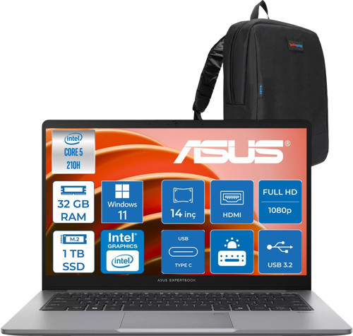 Expertbook P1 P1403CVA Intel® Core™ 5 210H 32GB Ddr5 1tb SSD 14"fhd (1920 x 1080) 300NITS WIN11PRO Taşınabilir Bilgisayar PC516512G0DP13+ZETTAÇANTA