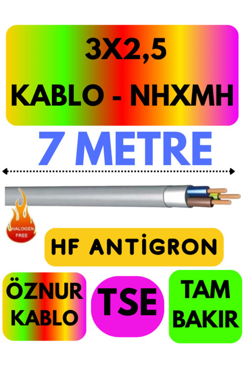 Öznur 3X2,5 NHXMH (ALEV İLETMEZ) Kablo Metre Seçenekli (Gri) 7 METRE