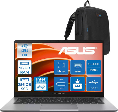Expertbook P1 P1403CVA Intel® Core™ 5 210H 96GB Ddr5 256GB SSD 14"fhd (1920 x 1080) 300NITS Freedos Taşınabilir Bilgisayar PC516512G0DF31+ZETTAÇANTA