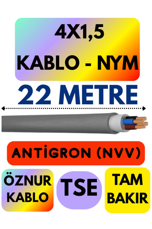 Öznur 4X1,5 ANTİGRON (NYM) Kablo (Gri) Metre Seçenekli 22 METRE