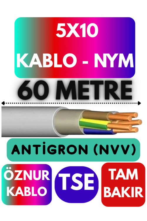 Öznur 5X10 ANTİGRON (NYM) Kablo (Gri) Metre Seçenekli 60 METRE
