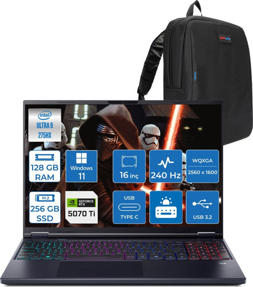 Predator Helıos Neo 16 Aı Core™ Ultra 9 275HX 128GB Ddr5 256GB SSD 12GB/RTX5070Tİ/170W Gddr7 16INÇ Qhd+ 2560 x 1600 240Hz IPS WIN11HOME Gaming BILG.NHQX2EY002H26128G + Zettaçanta