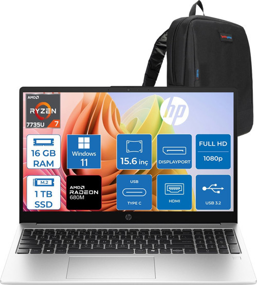 255R G10 Amd Ryzen™ 7 7735U 16GB Ddr5 1tb SSD 15.6" Inch Intel® Grafik Gpu Fhd (1920 x 1080), Ips, 300NIT WIN11HOME Taşınabilir Bilgisayar D30M1ETH03+ZETTAÇANTA