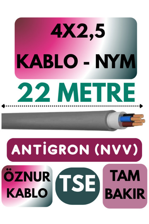Öznur 4X2,5 ANTİGRON (NYM) Kablo (Gri) Metre Seçenekli 22 METRE