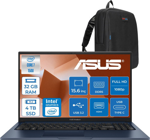 Vivobook 15 Vivobook 15 (X1504VA) Intel® Core™ 7 150U 32GB Ddr5 4tb SSD Intel Graphic Gpu 15,6 Inç Fhd (1920 x 1080) Freedos Taşınabilir Bilgisayar X1504VA150UF15+ZETTAÇANTA