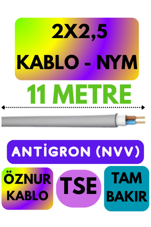 Öznur 2X2,5 ANTİGRON (NYM) Kablo (Gri) Metre Seçenekli 11 METRE