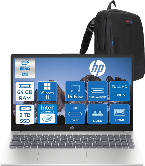 Laptop Aı 15-FD2026NT Intel Ultra5 225U 64GB Ddr5 2tb SSD 15.6" Inch Intel® Grafik Gpu Fhd (1920X1080) WIN11HOME Taşınabilir Bilgisayar D51E0EAH24+ZETTAÇANTA