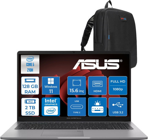 Expertbook P1 P1503CVA Intel® Core™ 5 210H 128GB Ddr5 2tb SSD 15.6"fhd (1920 x 1080) 300NITS WIN11PRO Taşınabilir Bilgisayar ZC516512G0DP39+ZETTAÇANTA