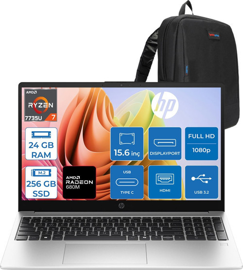 255R G10 Amd Ryzen™ 7 7735U 24GB Ddr5 256GB SSD 15.6" Inch Intel® Grafik Gpu Fhd (1920 x 1080), Ips, 300NIT Freedos Taşınabilir Bilgisayar D30M1ETF06+ZETTAÇANTA