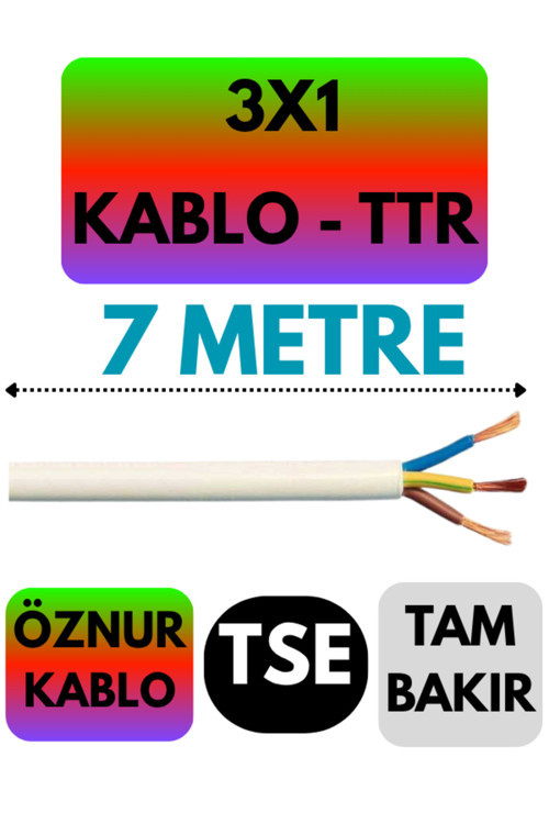 Öznur 3X1 TTR Kablo (Beyaz) Metre Seçenekli 7 METRE