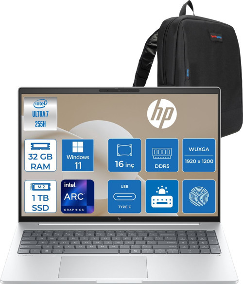 Elitebook 8 G1I Intel® Core Ultra 7 255H 32GB Ddr5 1tb SSD Intel® Arc™ 140T 16" Wuxga (1920X1200) IPS 300NIT WIN11PRO Taşınabilir Bilgisayar AD3T0ETP08+ZETTAÇANTA