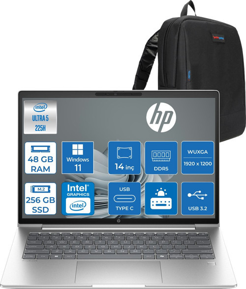 Probook 4 G1I Intel Ultra5 225H 48GB Ddr5 256GB SSD 14" Inch Intel® Arc™ 130T Gpu Wuxga (1920X1200) IPS 300NITS WIN11PRO Taşınabilir Bilgisayar D29QJETP16+ZETTAÇANTA