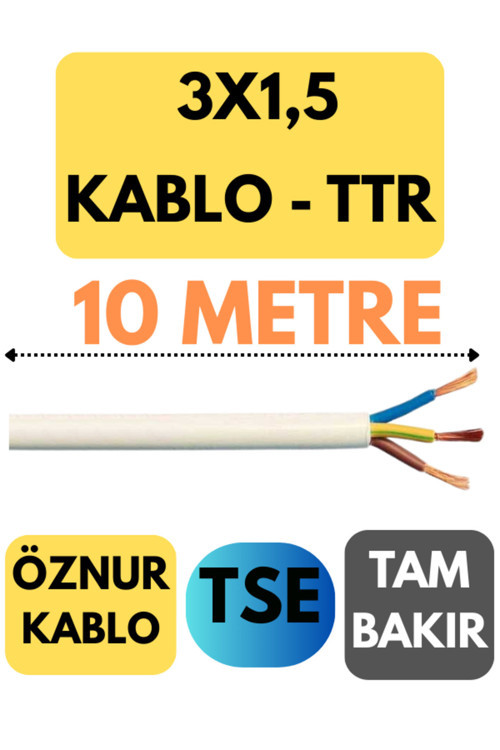 Öznur 3X1,5 TTR Kablo Metre Seçenekli (Beyaz) 10 METRE