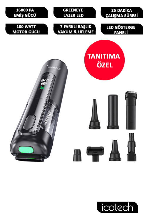 İcotech Mc20 Siyah Greeneye Lazer 16000 Pa Mini El Süpürgesi