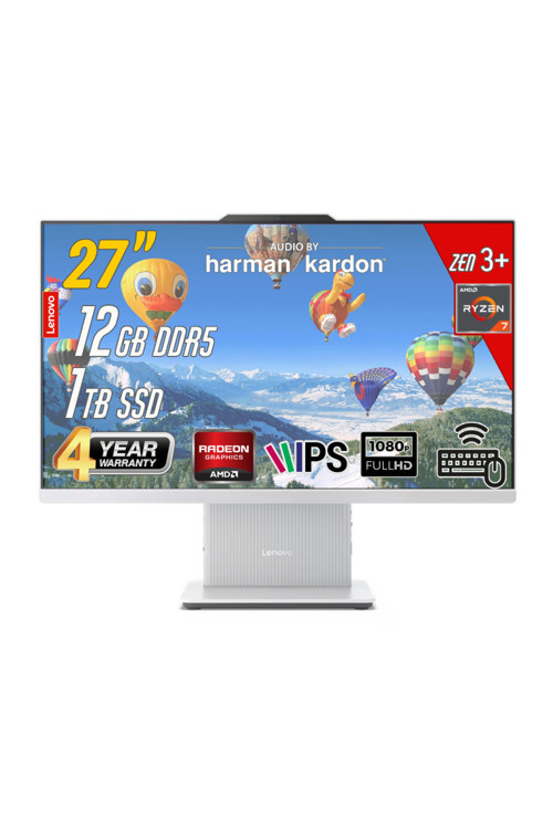 Ideacentre 27Arr9 Amd Ryzen 7-7735Hs 12Gb 1Tb 27 Fhd Freedos Beyaz All İn One Bilgisayar