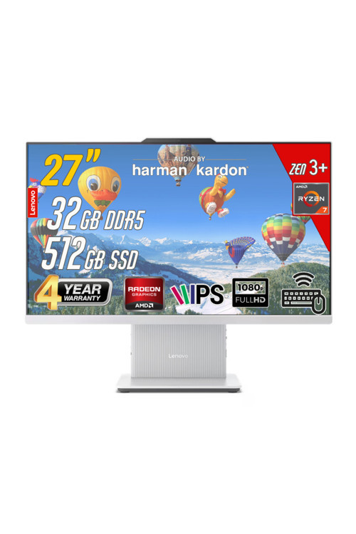 Ideacentre 27Arr9 Amd Ryzen 7-7735Hs 32Gb 512Gb 27 Fhd Freedos Beyaz All İn One Bilgisayar