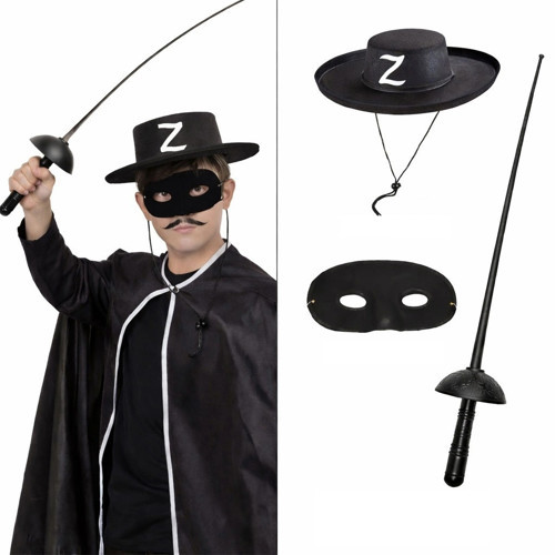 Zo-ro Kostüm Seti 3’lü Çocuk Seti (Şapka, Maske ve Kılıç)