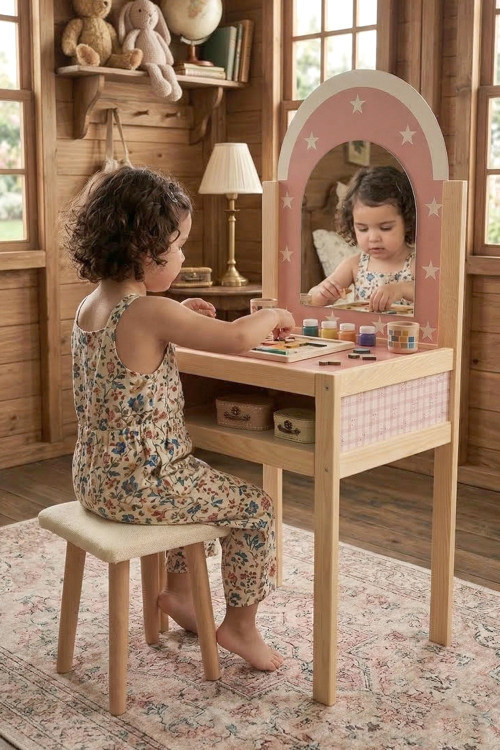 Ahşap Çocuklar İçin Makyaj Masası