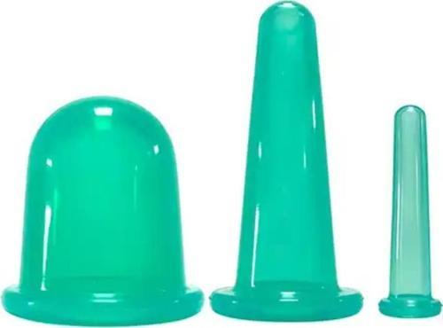 Silikon Yüz  ve Boyun Masaj Kupa Seti 3'lü Yeşil Renk