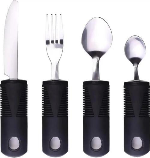 Yaşlı & Engelli Yemek Kaşık Çatal Bıçak Seti Siyah Renk
