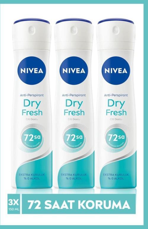 Kadın Sprey Deodorant Dry Fresh,48 Saat Koruma,150mlx3