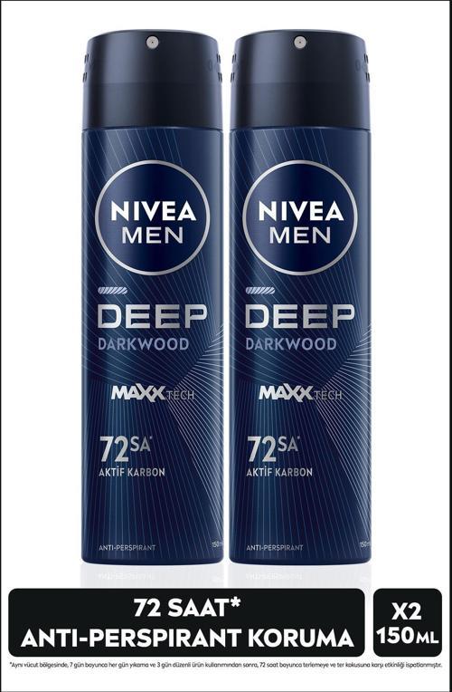 MEN Erkek Sprey Deodorant Deep Dimension Aktif Karbon 150ml, 72 Saat Anti-perspirant Koruma, X2 Adet