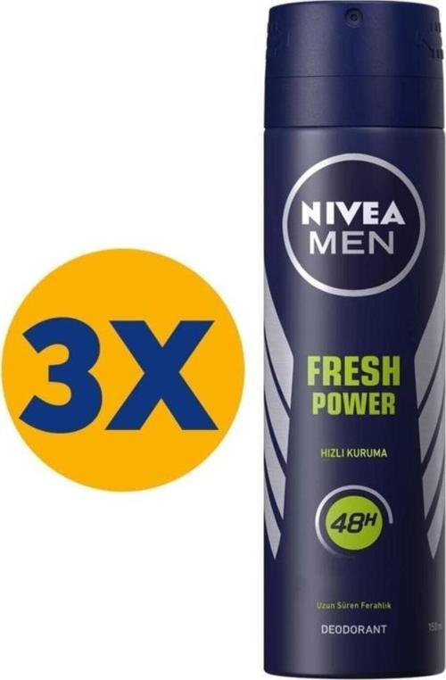 MEN Erkek Sprey Deodorant Fresh Power 150ml, Ter Korumasına Karşı 48 Saat Koruma, X3 Adet