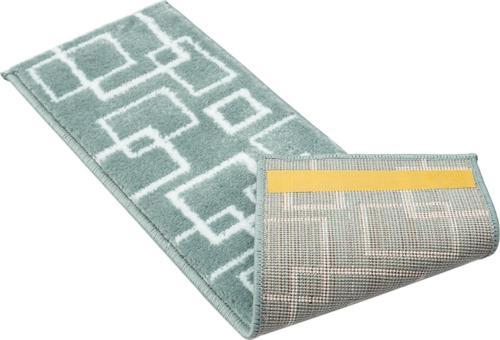 Home GH40A-WT-GRY1 Kare Desenli Kaydırmaz Tabanlı 1'li Merdiven Halısı - Beyaz/Deniz Mavisi