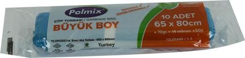 Çöp Torbası Büyük Boy 65x80Cm 70 gr 14Mikron 50Lt Mavi Rulo 10 Adet