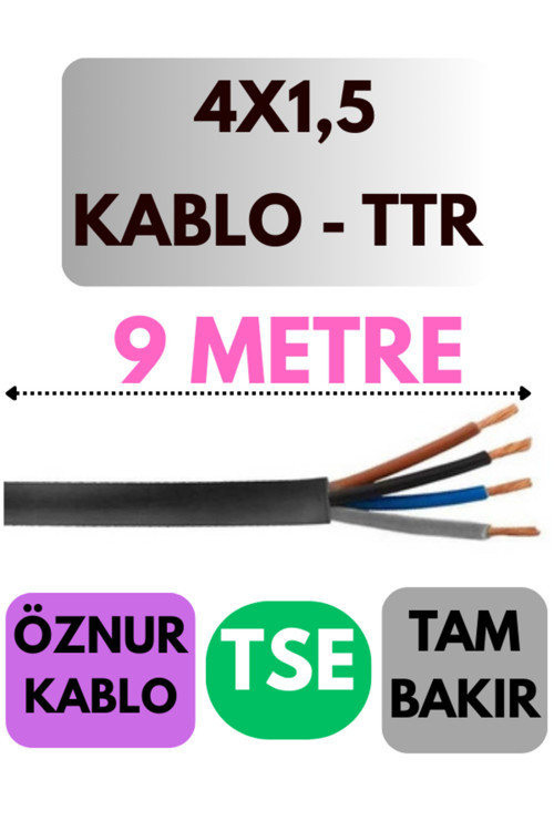 Öznur 4X1,5 TTR Kablo Metre Seçenekli (Siyah) 9 METRE