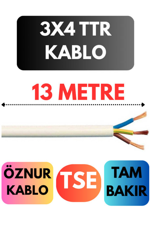 Öznur 3X4 TTR Kablo Metre Seçenekli (Beyaz) 13MT