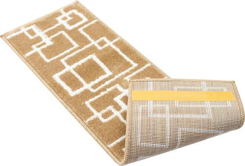 Home GH40A-WDBE-GRY1 Kare Desenli Kaydırmaz Tabanlı 1'li Merdiven Halısı - Beyaz/Koyu Bej