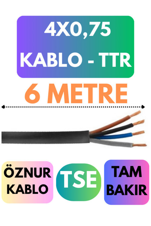 Öznur 4X0,75 TTR Kablo Metre Seçenekli (Siyah) 6 METRE