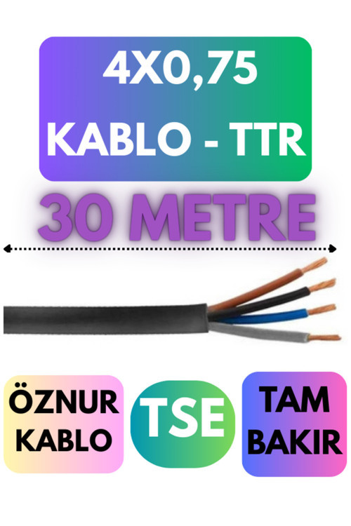 Öznur 4X0,75 TTR Kablo Metre Seçenekli (Siyah) 30 METRE