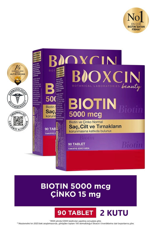 Biotin 5000 Mcg 90 Tablet Saç Tırnak Vitamini (Çinko Takviyeli) 2 KUTU