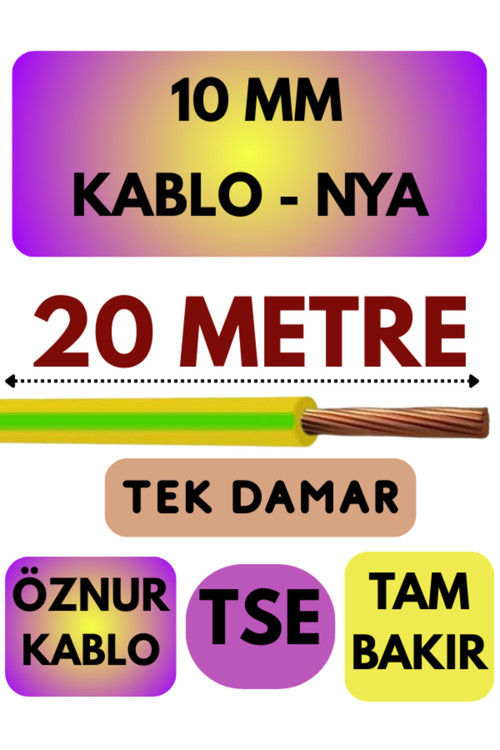 Öznur 10 MM NYA Kablo Metre Seçenekli (Sarı-Yeşil) 20 METRE