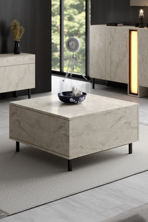 PARİS ORTA SEHPA METAL AYAKLI MODERN TRAVERTEN SEHPA