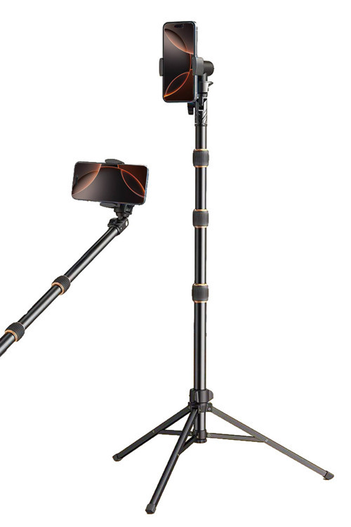 360° Ayarlanılabilir 4 Kademeli Alüminyum Telefon Tutucu Tripod Monopod Selfie Çubuğu 210 cm Çantalı