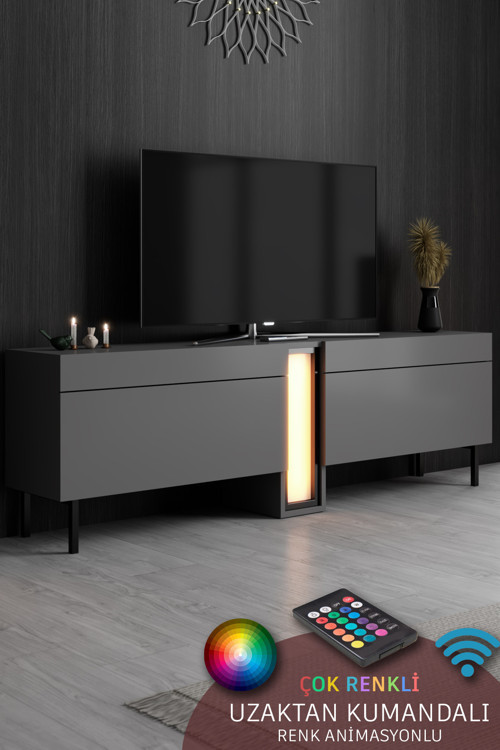 NOVA TV ÜNİTESİ LED IŞIKLI METAL AYAKLI MODERN TASARIM ANTRASİT TV SEHPASI