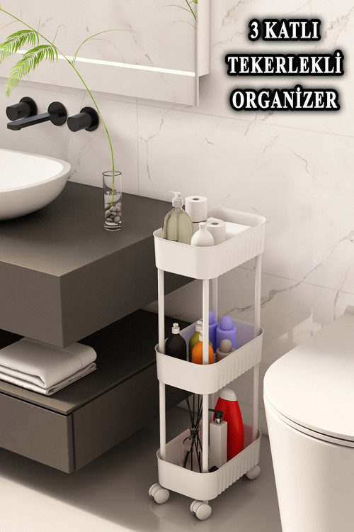 Lizbon Çok Amaçlı 3 Katlı Evye Altı Düzenleyici Dolap İçi Tegah Altıtekerlekli Organizer