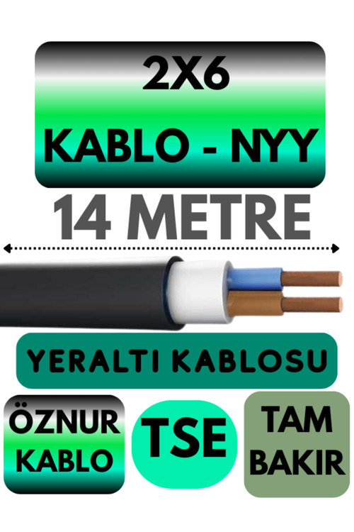 Öznur 2X6 NYY (Yeraltı Kablosu) Metre Seçenekli 14 METRE