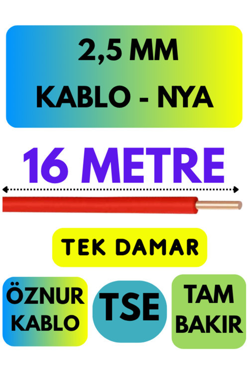 Öznur 2,5 MM NYA Kablo Metre Seçenekli (Kırmızı) 16 METRE