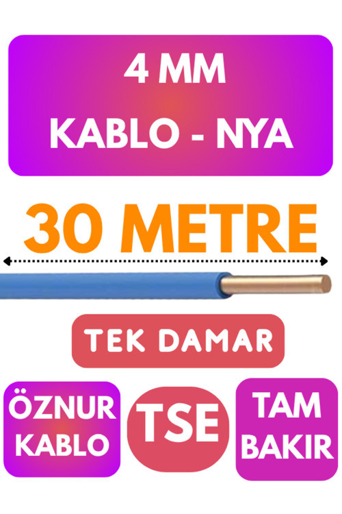 Öznur 4 MM NYA Kablo Metre Seçenekli (Mavi) 30 METRE
