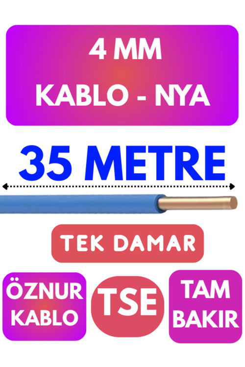 Öznur 4 MM NYA Kablo Metre Seçenekli (Mavi) 35 METRE