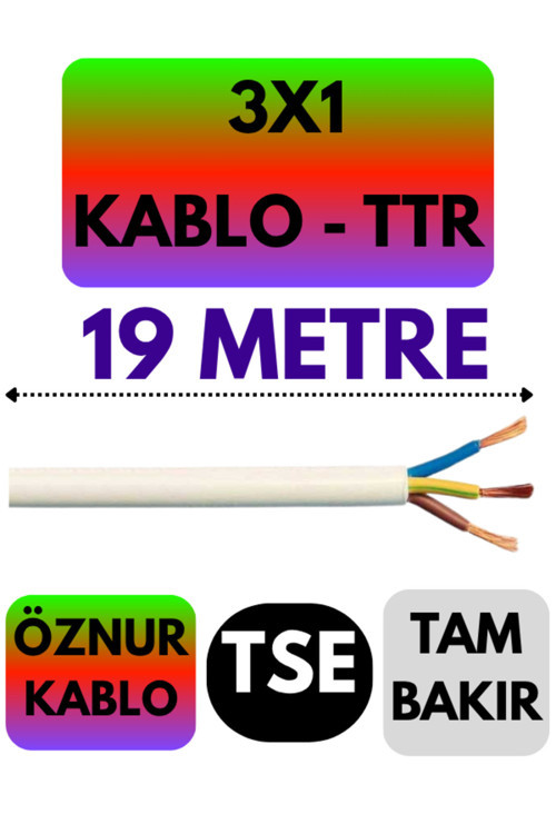 Öznur 3X1 TTR Kablo (Beyaz) Metre Seçenekli 19 METRE