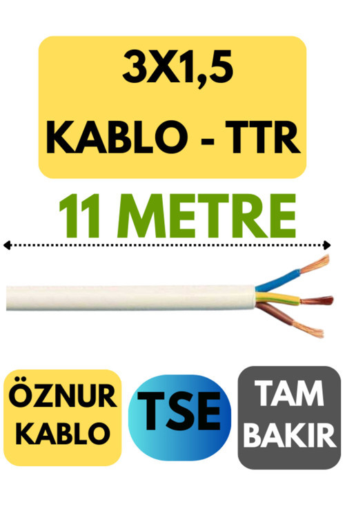 Öznur 3X1,5 TTR Kablo Metre Seçenekli (Beyaz) 11 METRE