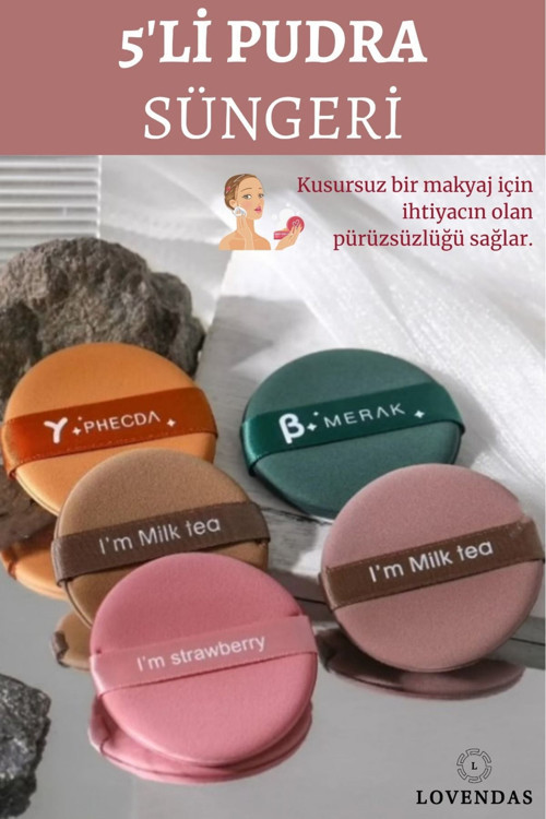Makyaj Pudra Süngeri 5li Set - Tutmalı Makyaj Süngeri Rahat Kullanım