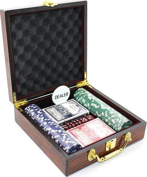 Ahşap Çantalı 100 Chipli Poker Oyunu Alk1497