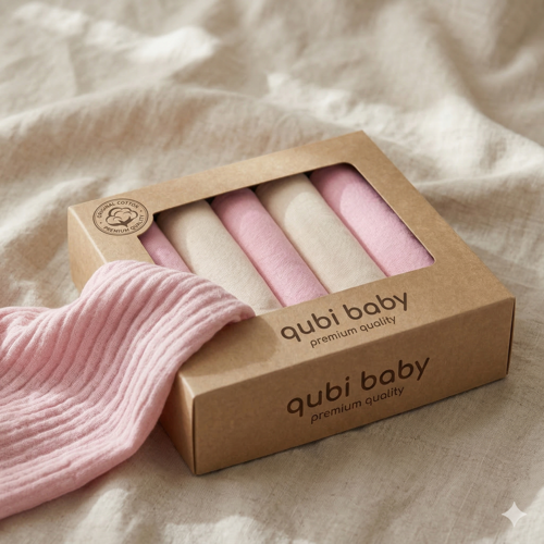 7’li %100 Pamuk Bebek Ağız Mendili – Mavi Kutulu Hediyelik Set