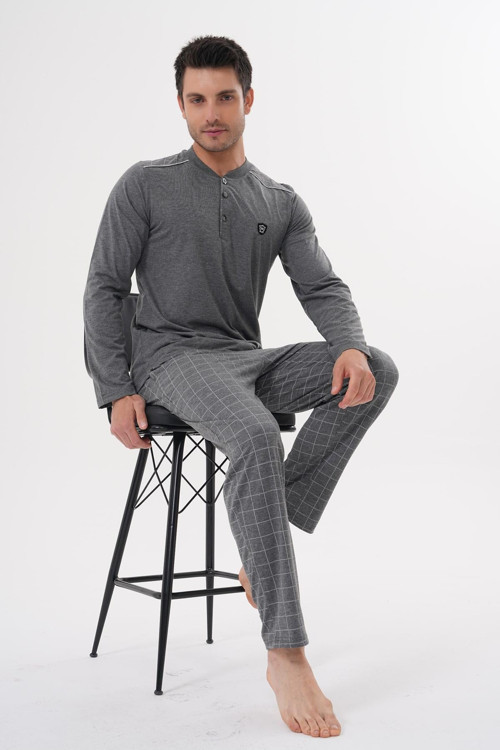 Mecit 2982 Füme Büyük Beden Uzun Kollu Erkek Pijama Takımı